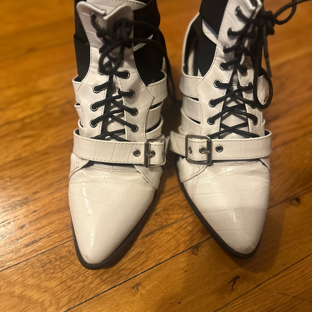 Dolls Kill White and Black Lace Up Boots